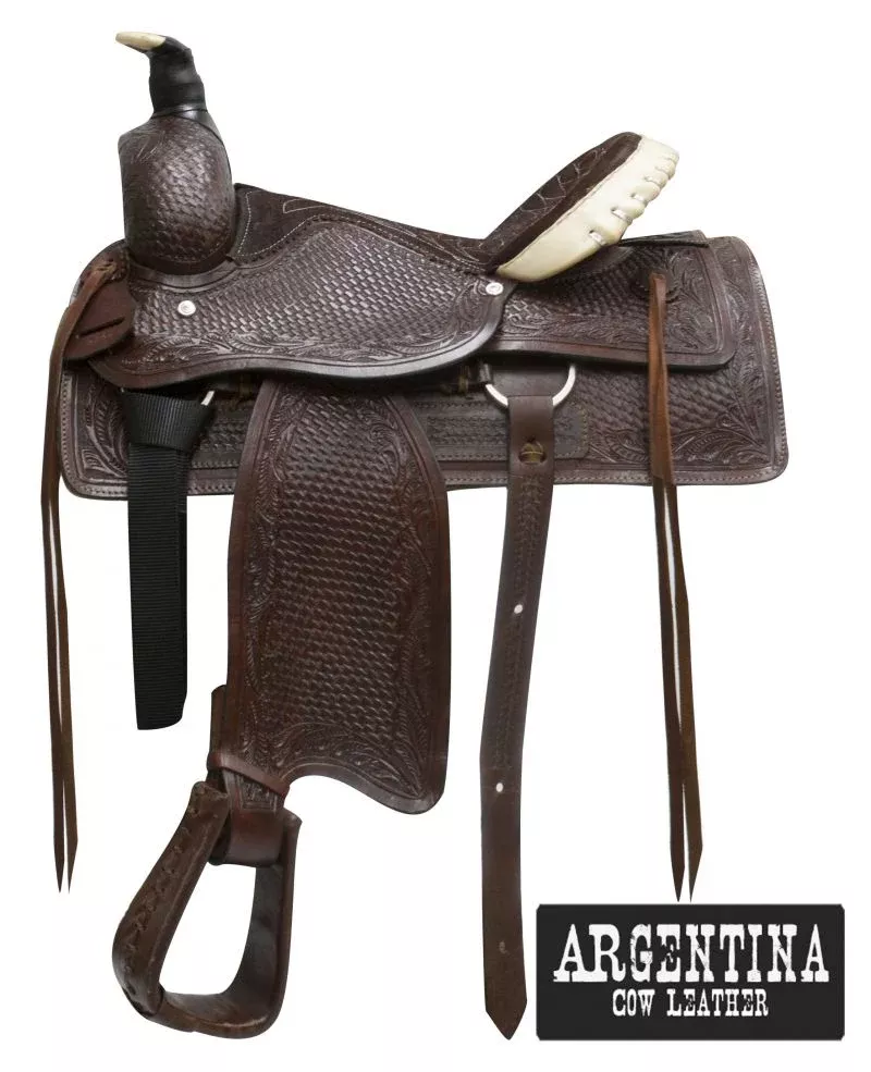 #035416: 16" Buffalo Argentina cow leather roper style saddle