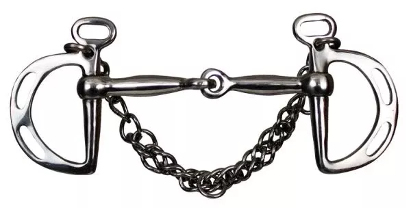 #11139: Showman  stainless steel snaffle mouth slotted kimberwick with 5" mouth