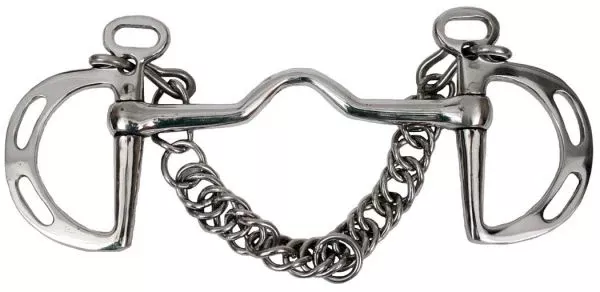 #11145: Showman  stainless steel slotted Kimberwick with 5" medium port mouth