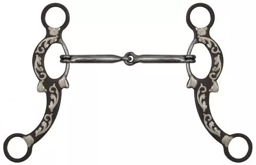 #237040: Showman5" Brown Snaffle Bit with Engraved Silver Overlays