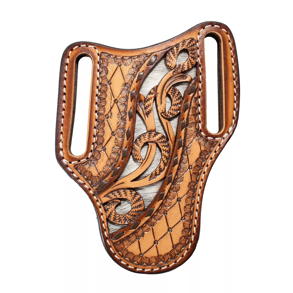 3D Large Tan with Calf Hair Underlay Pancake Style Knife Sheath