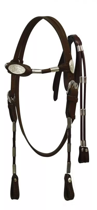 #5331H: Fully rounded browband headstall and rein set with solid ferrules