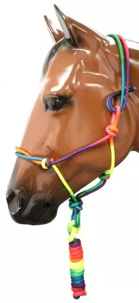 #722755: 3/8" Rainbow colored knotted cowboy knot halter with 5/8" X 8' matching lead