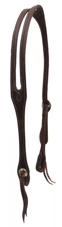 #74043: ShowmanHeavy oiled harness leather split ear headstall with stitched edge