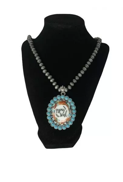 "GYPSY SOUL" Feather and Flower Pendant Necklace