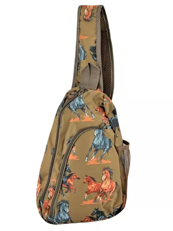 One Strap Backpack with Running Horses Design
