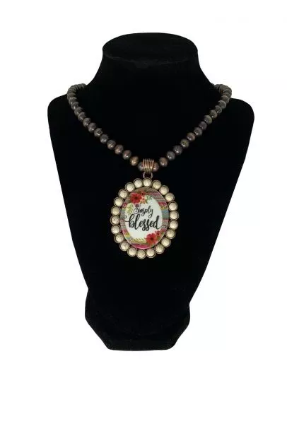 "SIMPLY BLESSED" Serape and Flower Pendant Necklace