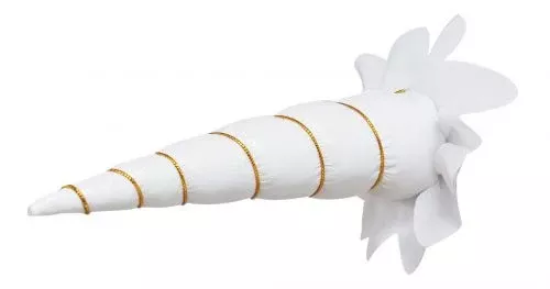 #SP2017-002B: 6" White clip-on unicorn horn with gold lacing