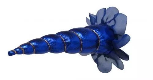 #SP2017-002D: 6" Metallic blue clip-on unicorn horn with gold lacing