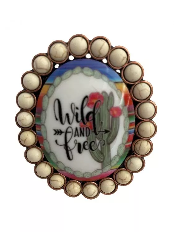 "Wild & Free" Cactus Pop Up Phone Grip with Stand- features a cream concho design with western design cactus, this Pop-Up phone grip Offers a secure grip so you can text with one hand, snap better photos, and watch videos hands-free
